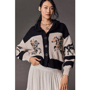 Anthropologie Pilcro Horse Graphic Cardigan Sweater Small